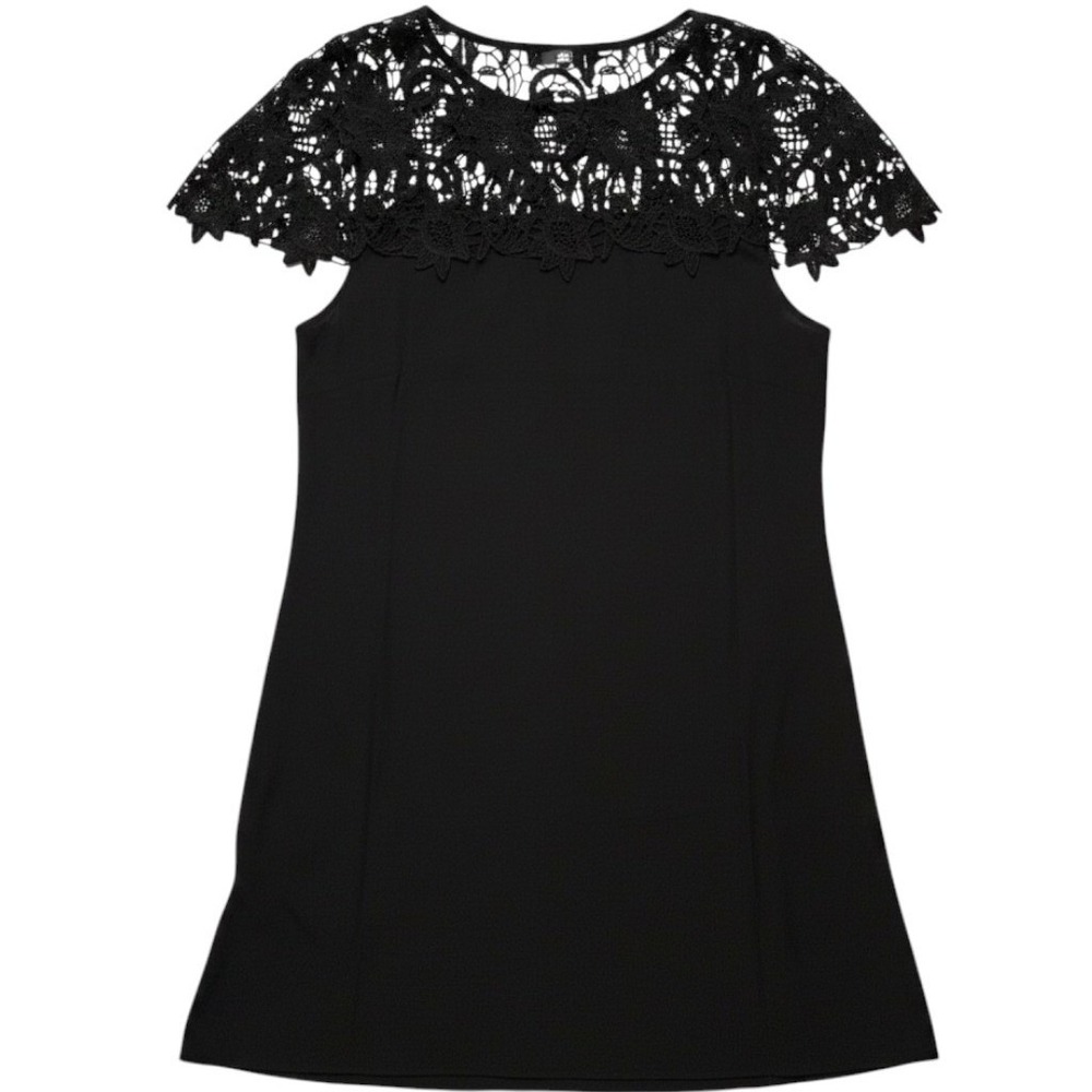Women's Black‎ Lace Crochet Yoke Shift Dress Short Sleeve A-Line Size Medium M